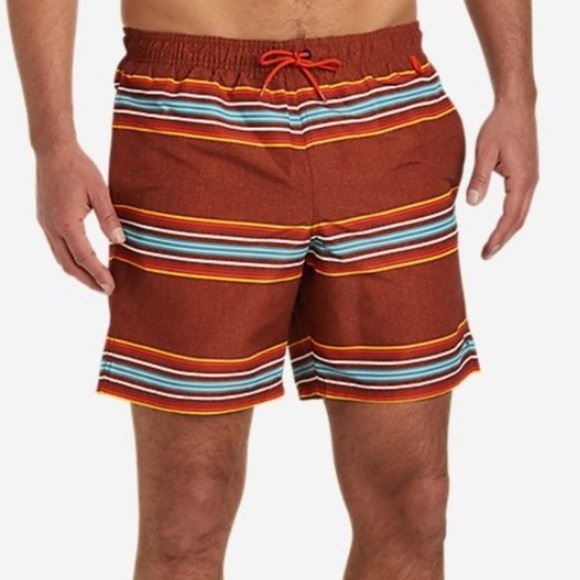 Eddie Bauer Shorts Men's Size Large Swim Trunks 7" Inseam Orange Blue Tidal - Picture 7 of 12